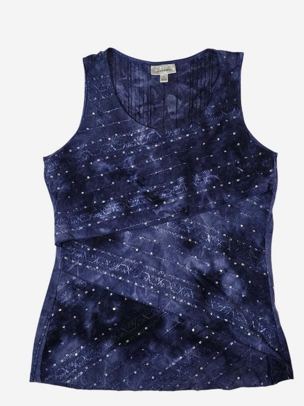 dressbarn Navy Sequin-Embellished Sleeveless Tank